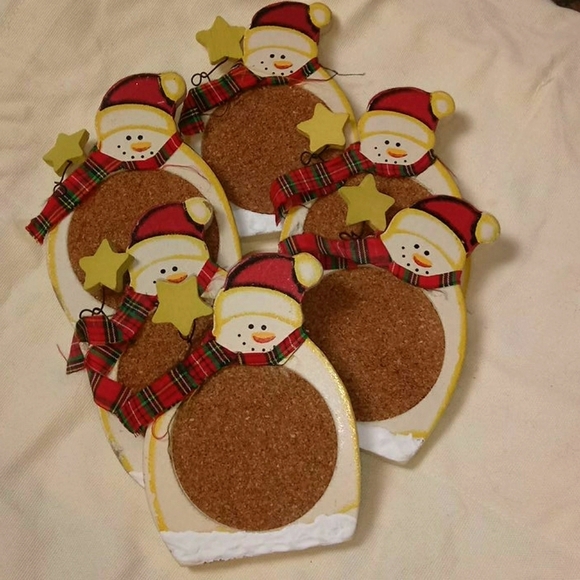 Snowmen wooden coasters set of 6 - Picture 1 of 4